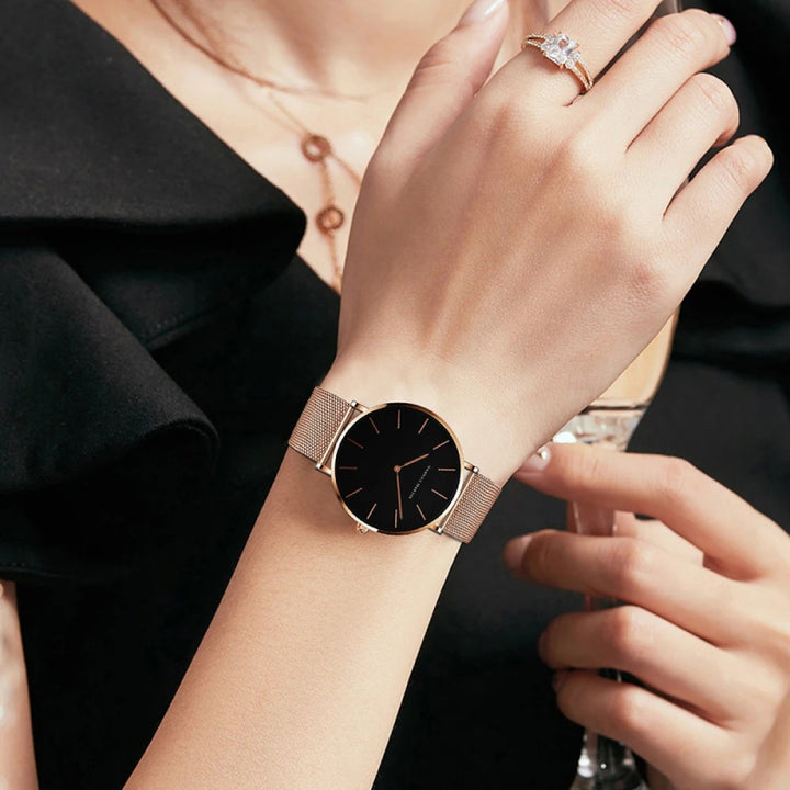 36mm Rose Gold Minimalist Women's Quartz Watch with Waterproof Design