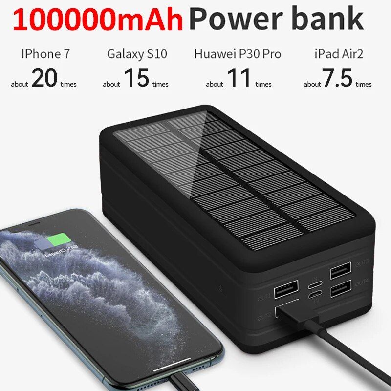 100000mAh Magnetic Wireless Solar Power Bank with Super Fast Charging & 4 USB Ports