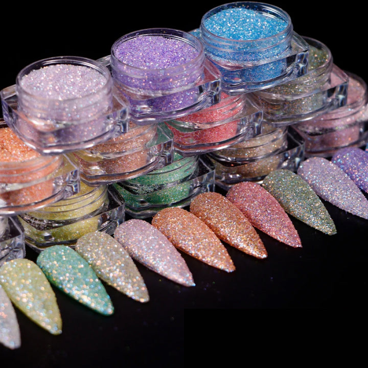 12-Box Iridescent Sugar Nail Glitter Powder Set