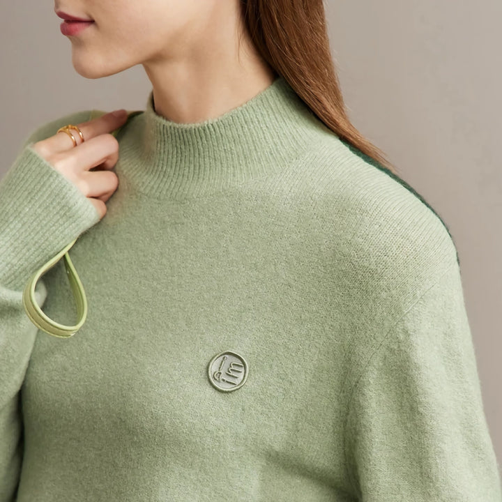 Autumn Mock Neck Embroidery Knitted Pullover Sweater