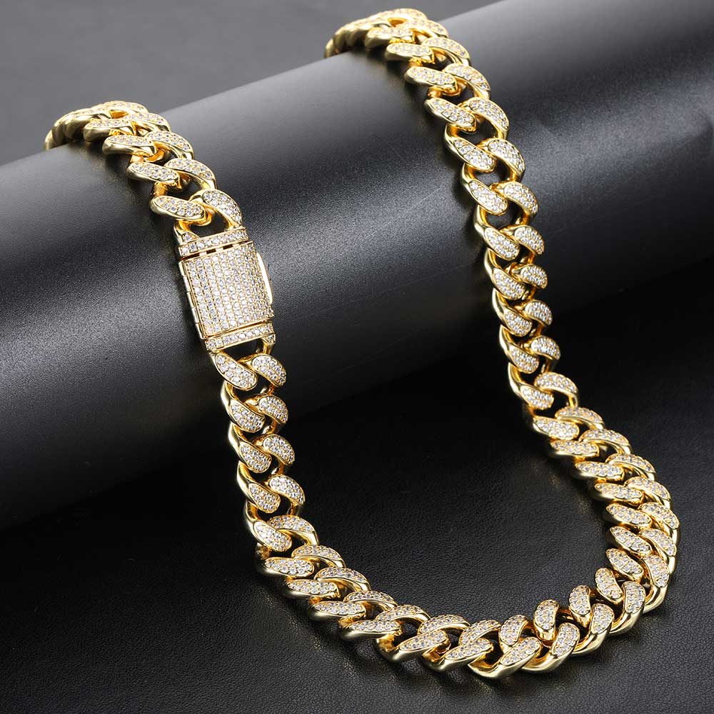 15mm Double Row Full Diamond Cuban Link Zircon Hip Hop Bracelet