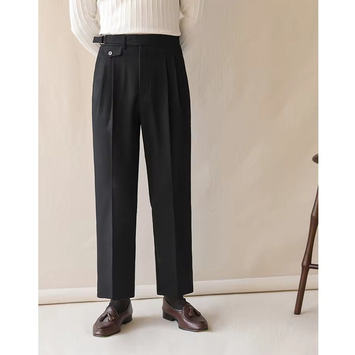 Fall Men's High Waist Solid Color Suit Pants