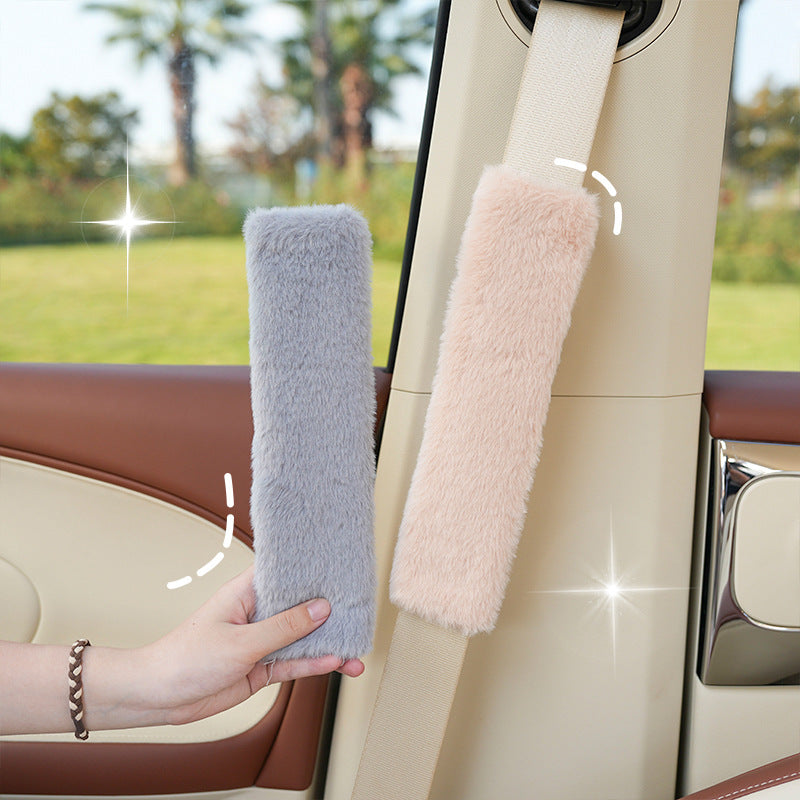 Plush Car Seat Belt Shoulder Cover - Faux Rabbit Fur Comfort Protective Cover