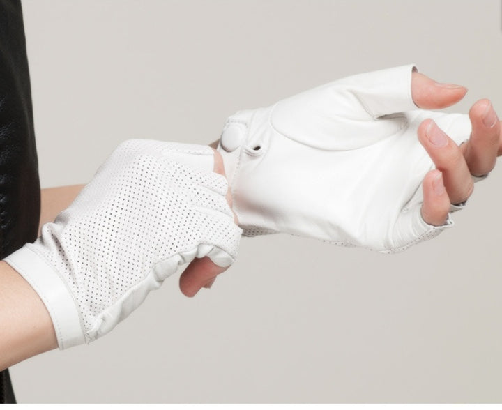 Leather Sheepskin Non-slip Thermal Short Half-finger Gloves