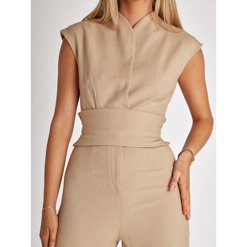 Elegant V-Neck Sleeveless Wide-Leg Jumpsuit