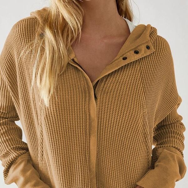 Chic Autumn Winter Waffle Zip-Up Hoodie