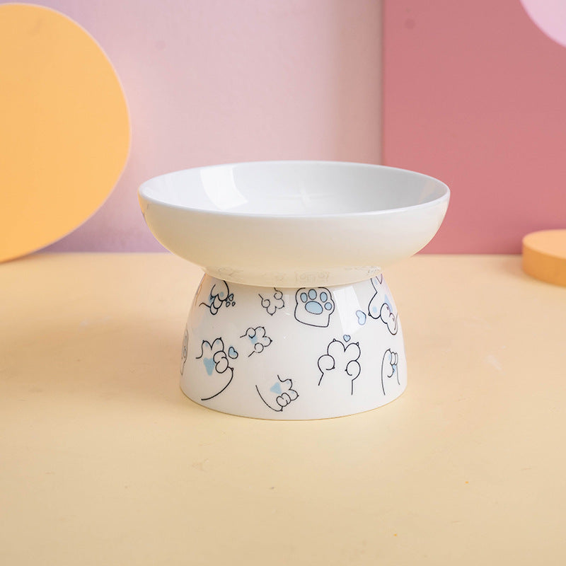 Cute Cartoon Ceramic Cat Bowl with High Stand