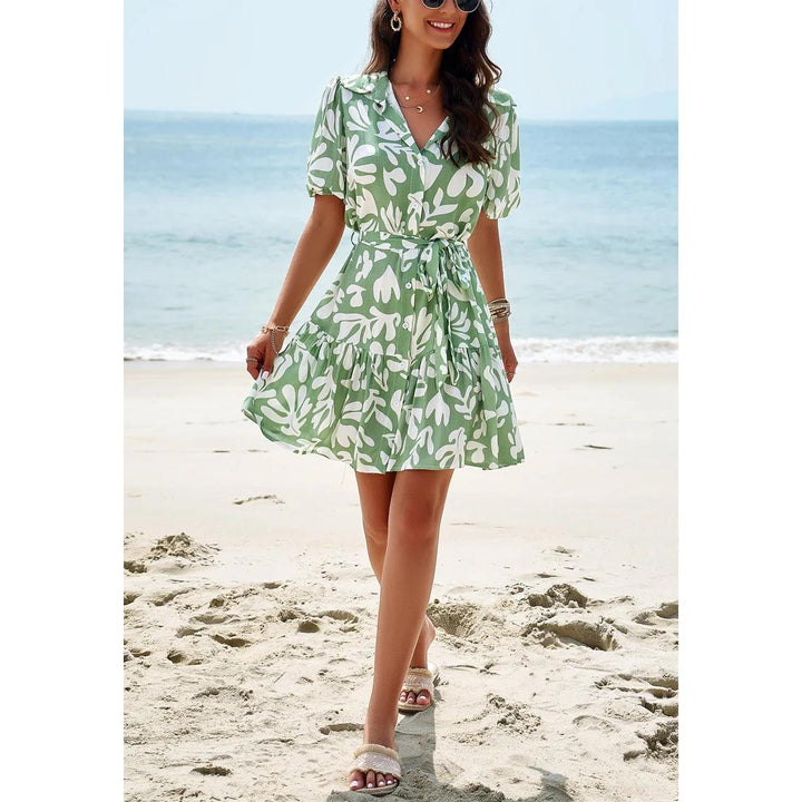 Elegant Printed Short Sleeved Dress for Spring/Summer