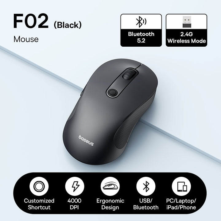 Wireless Bluetooth 5.2 Mouse 4000DPI - Ergonomic Design with 6 Quiet Buttons for Multi-Device Compatibility