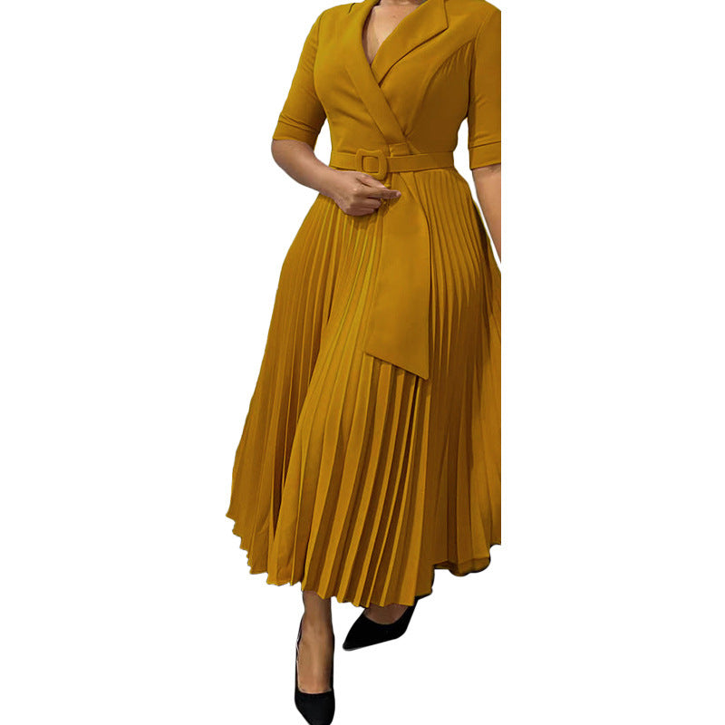 OL Fashion Tailored Collar Pleat And Waisted Plus Size Africa Dress