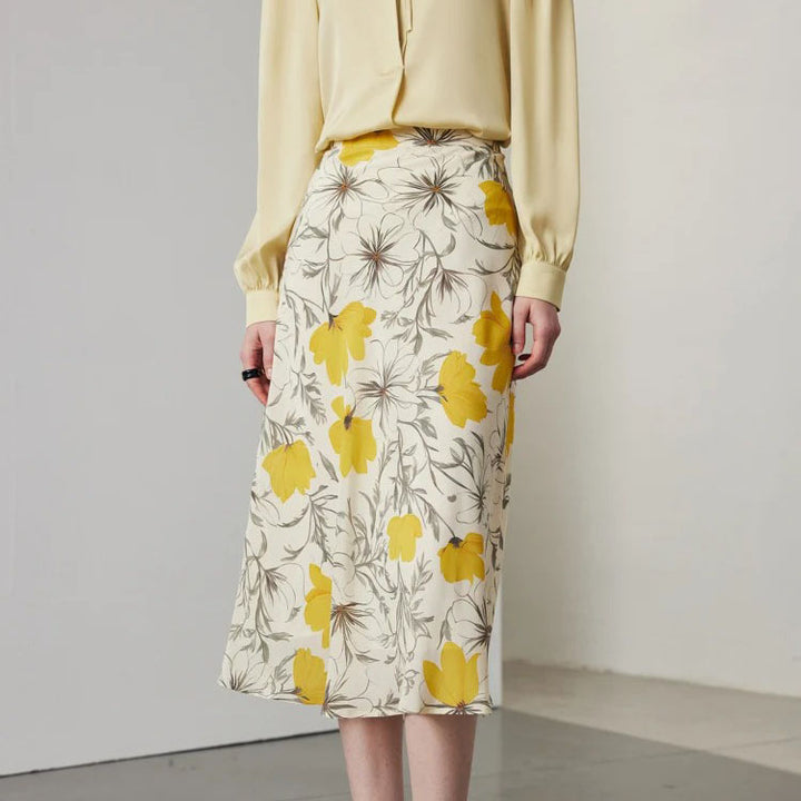 Floral Silk Midi Skirt for Women