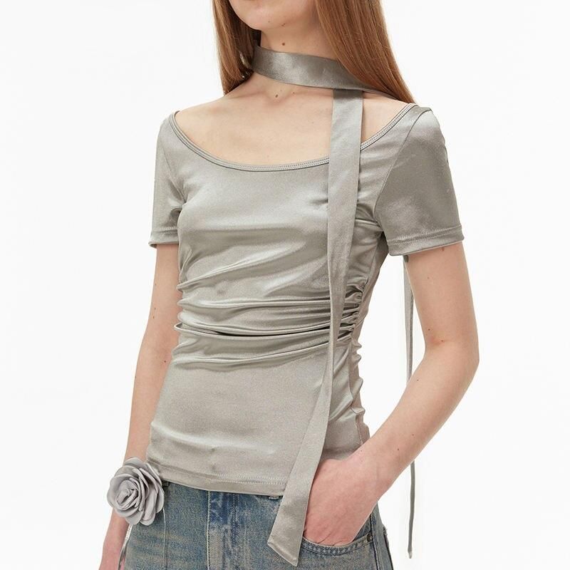 Metallic Silver Pleated Tank Top