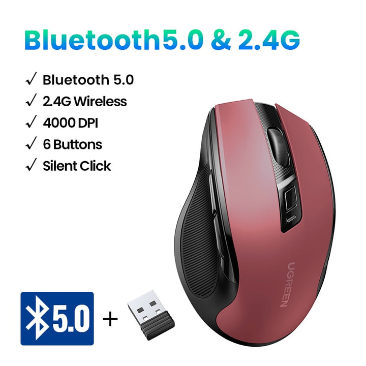 Wireless Bluetooth 5.0 & 2.4G Ergonomic Mouse - 4000DPI, 6 Silent Buttons, Dual Mode Connectivity