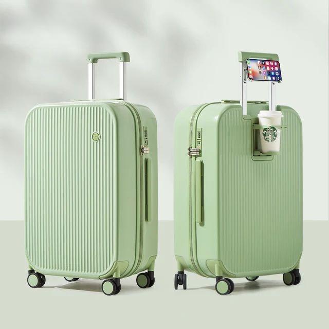 Hard Shell Spinner Suitcase with Cup & Phone Holder - Travel Light & Smart