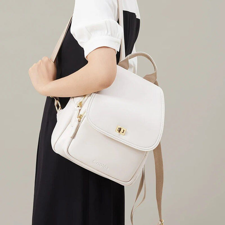 Trendy Off-white Leather Backpack for Women