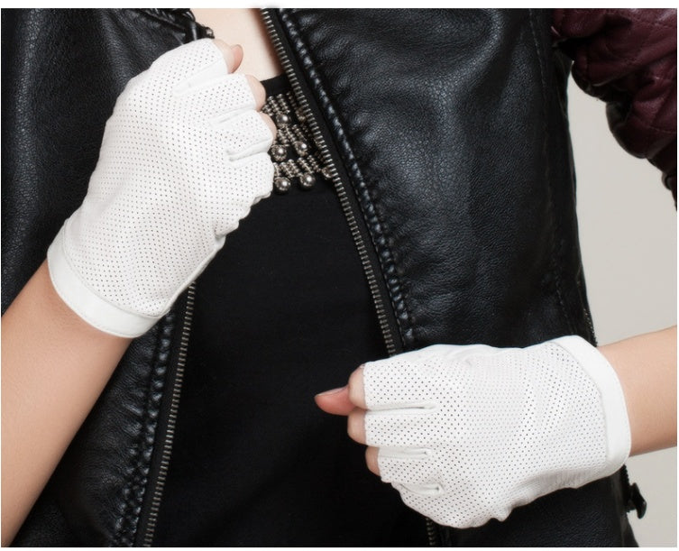 Leather Sheepskin Non-slip Thermal Short Half-finger Gloves