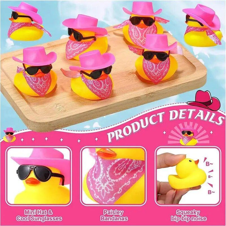 Mini Rubber Duck Car Ornaments Dashboard Interior Decor Cowboy Hat Duck With Scarf Sunglasses Kids Toys Gifts Car Accessories