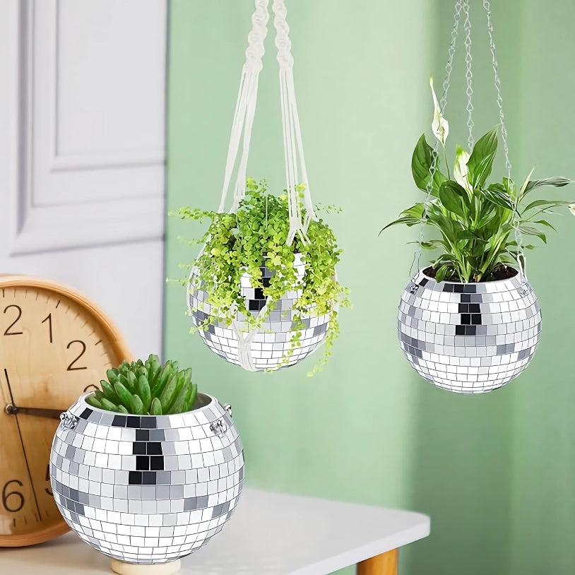 Decorative Silver Disco Ball Hanging Planter