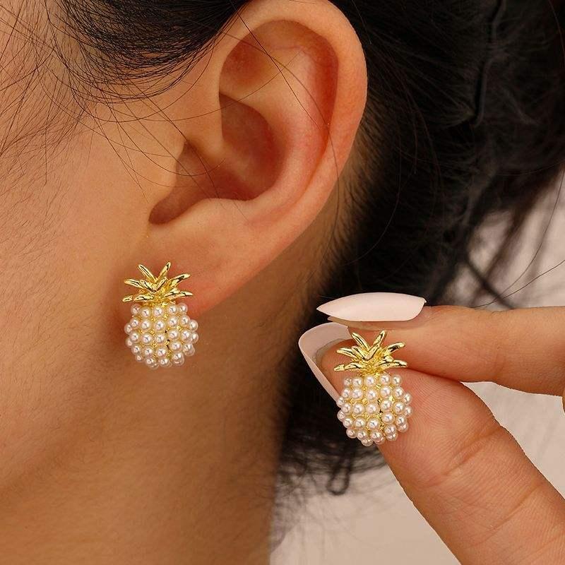 Elegant Pearl Pineapple Stud Earrings for Women