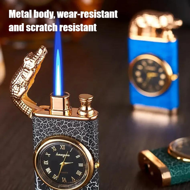 Dual Flame Metal Lighter with Crocodile Head Design