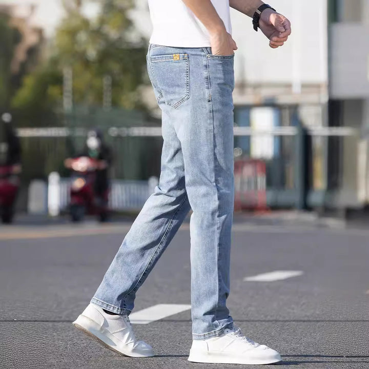 Summer Thin Jeans Men's Slim-fit Straight Trousers