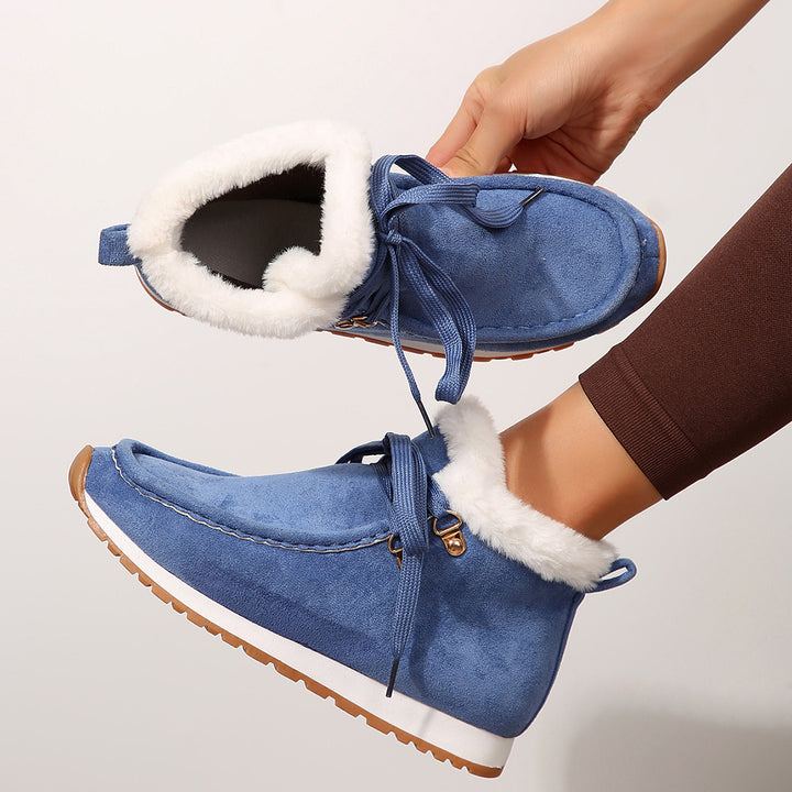 Winter Lace-up Snow Boots Casual Warm Plush Flat Shoes Women's Fleece Ankle Boot