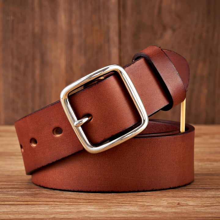 Men's Genuine Leather Vintage Belt with Anti-Allergy Stainless Steel Buckle