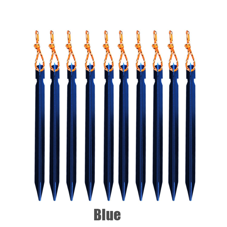 Heavy Duty 10-Pack Aluminum Tent Pegs with Reflective Cord