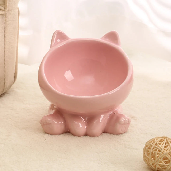 Ceramic Cat Bowl with Elevated Diagonal Design