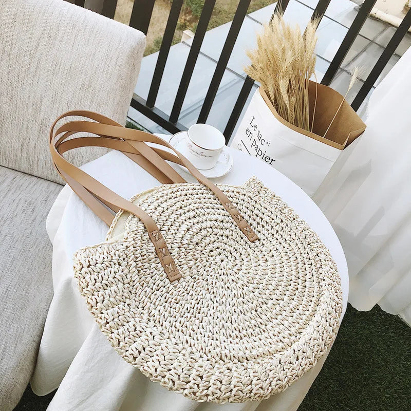 Round Straw Beach Bag