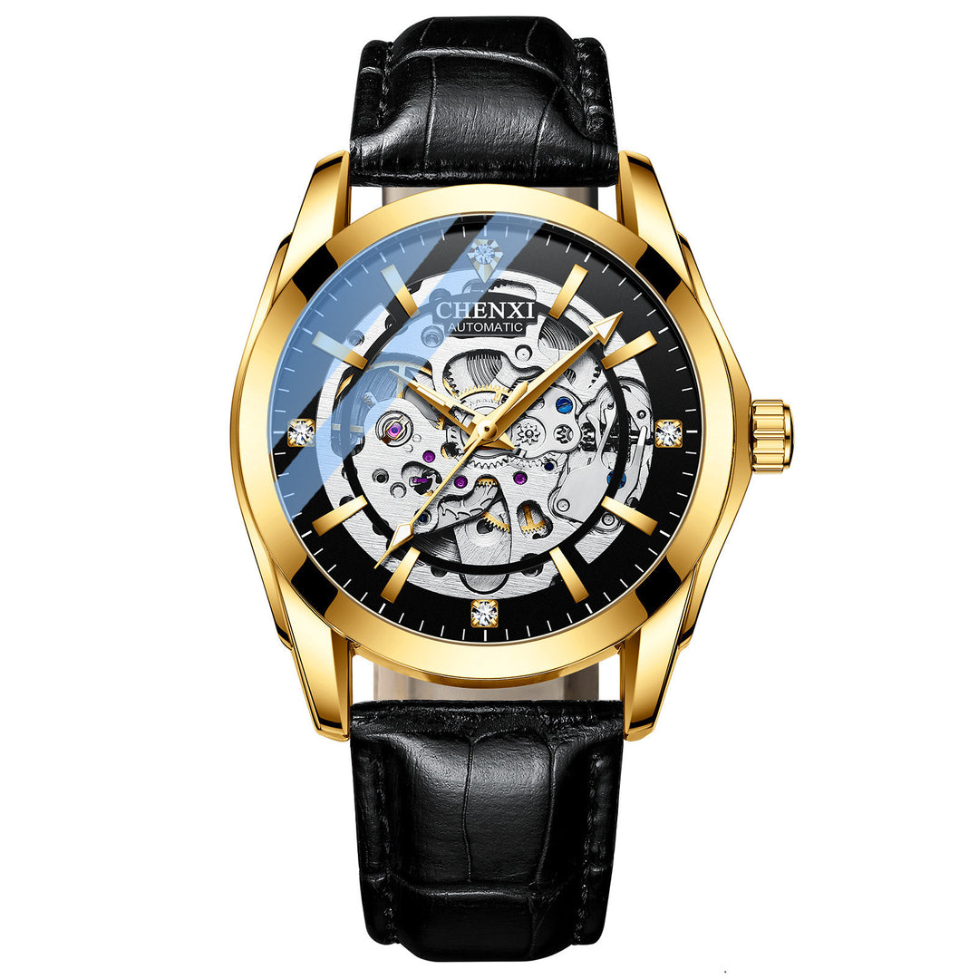 Automatic Mechanical Watch Male Leather Strap Hollow Luminous Waterproof Watch