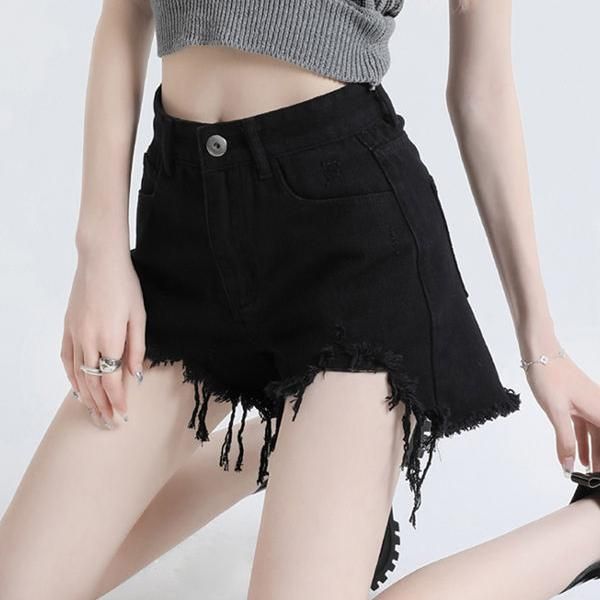 High Waist Black Denim Shorts