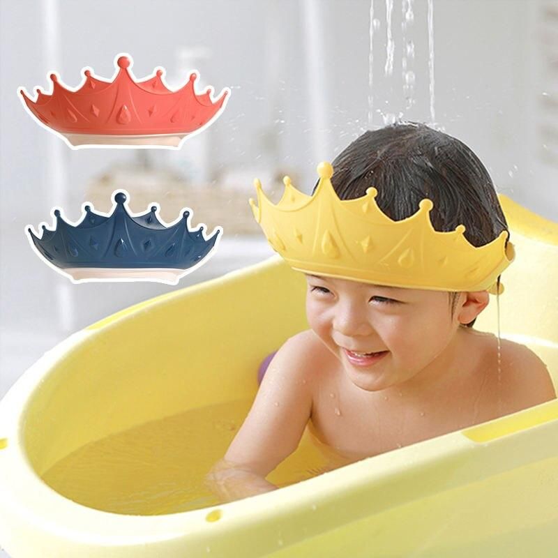 Adjustable Cartoon Crown Baby Shower Cap - Safe Hair Wash Shield & Ear Protector