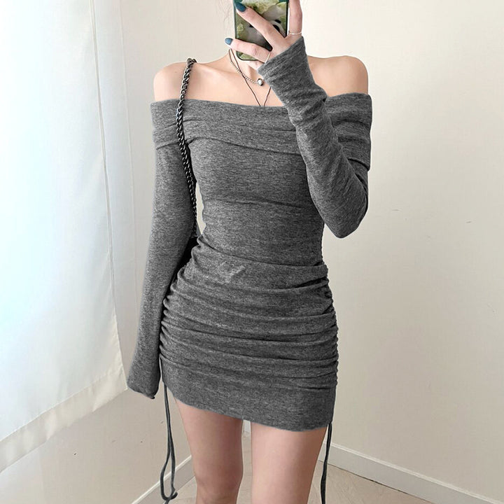 Hot Girl Wants To Close The Waist Knitted Long-sleeved Dress