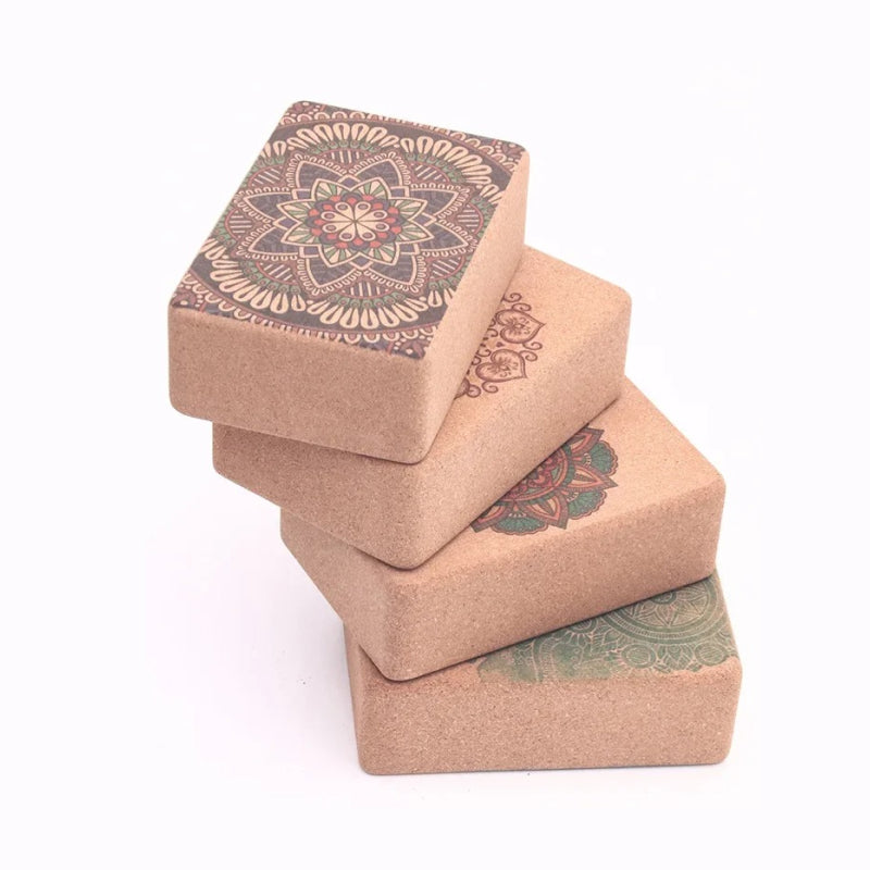 Cork Yoga Block with Bohemian Style Print for Stretching, Pilates & Dance