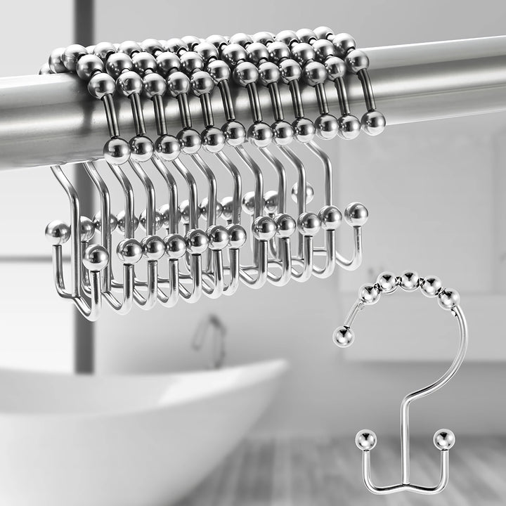 12-Pack Metal Double Glide Shower Curtain Hooks