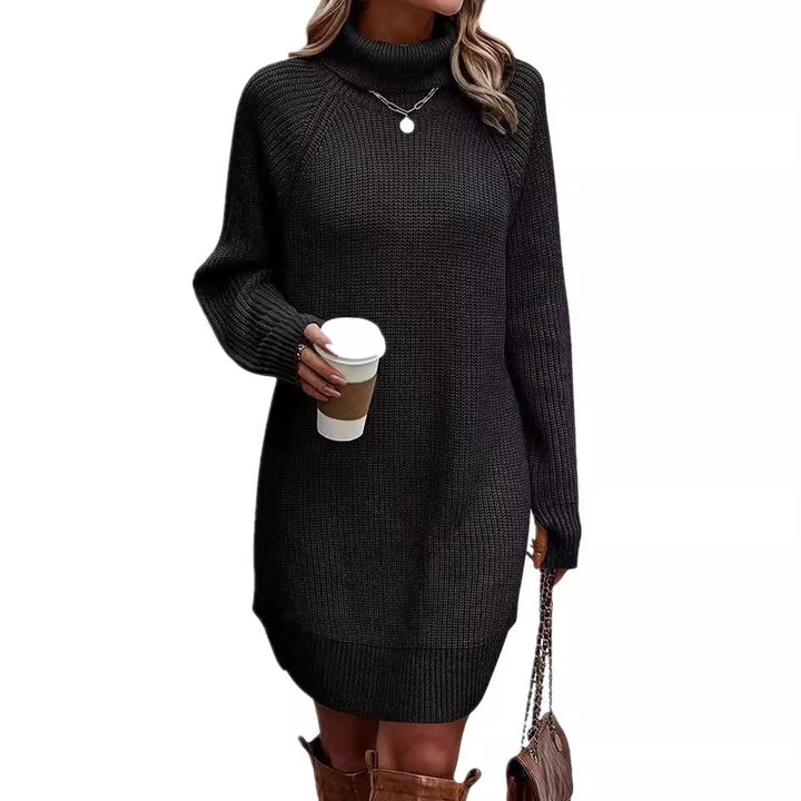 Fashion Slit Pullover High-neck Dress Lady