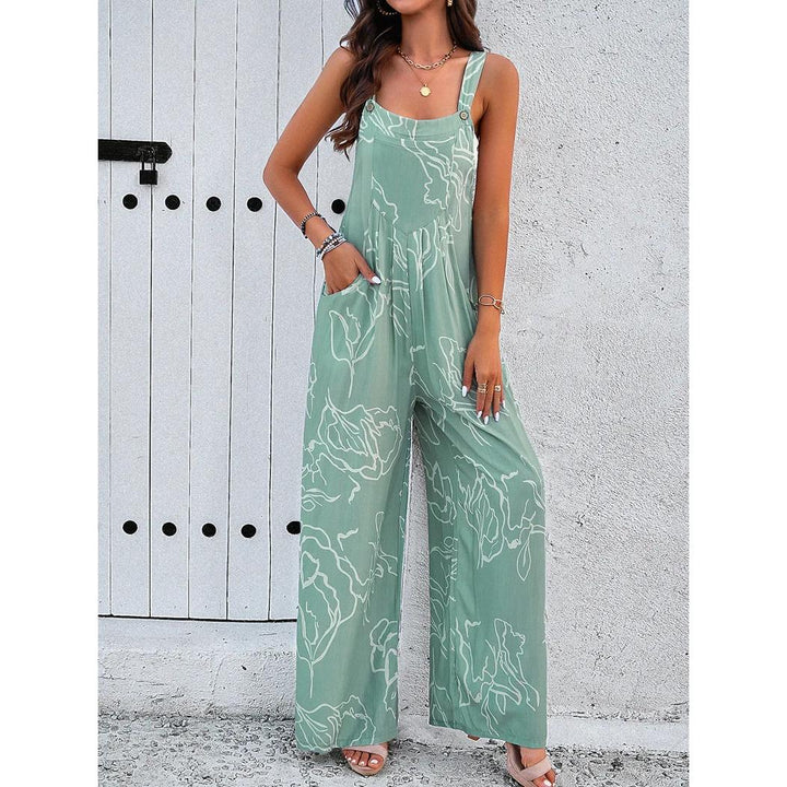 Elegant Wide-Leg Jumpsuit with Geometric Print and Suspenders