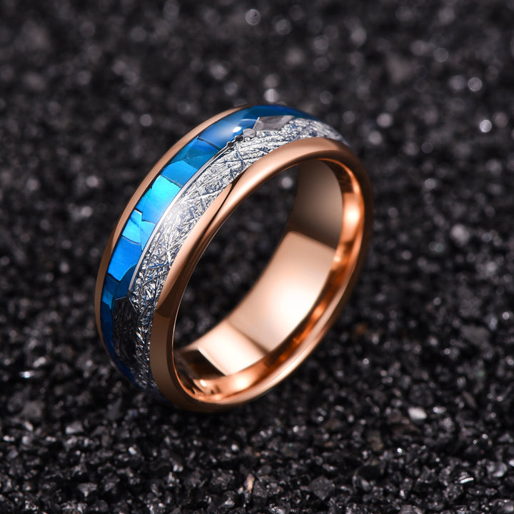 Fashion Blue Shell Men's Tungsten Steel Ring