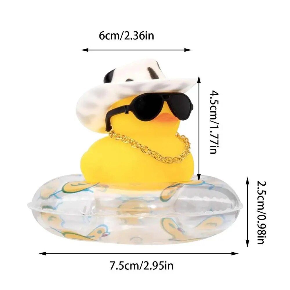 Mini Rubber Duck Car Ornaments Dashboard Interior Decor Cowboy Hat Duck With Scarf Sunglasses Kids Toys Gifts Car Accessories