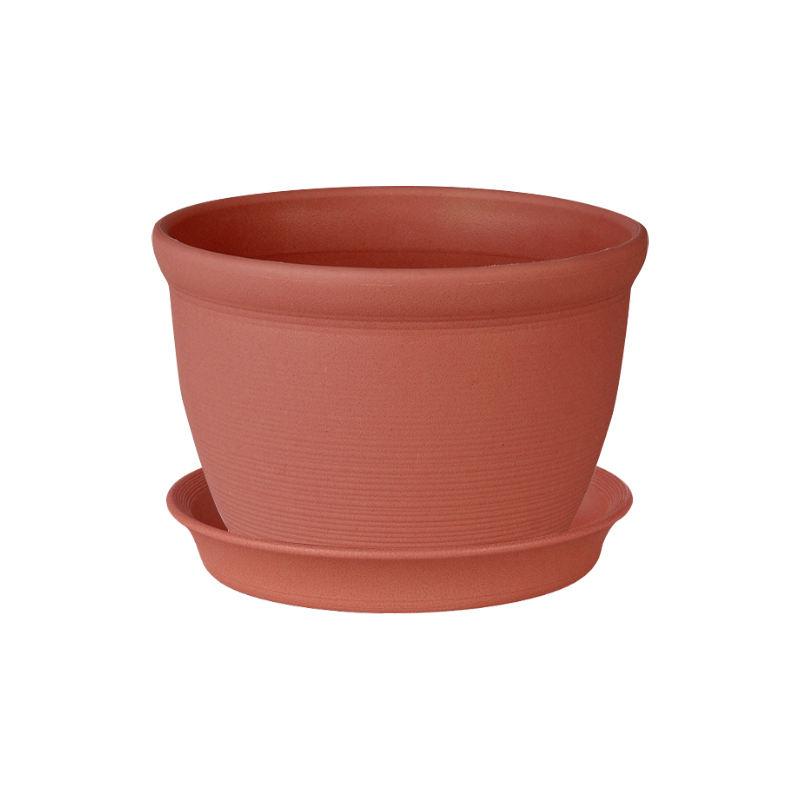 Round Ceramic Style Indoor Plant Pot with Tray