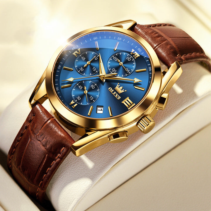 Fashion Sports Three Eyes Six Pins Waterproof Calendar Men's Watch