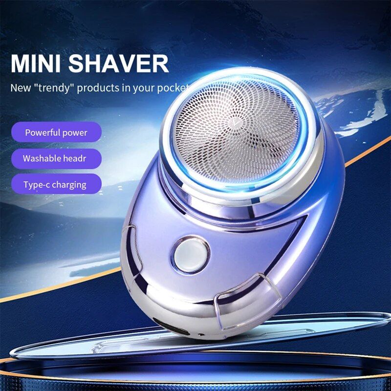 Portable Mini Electric Shaver for Men with Triple Blade - Rechargeable, Washable & Cordless