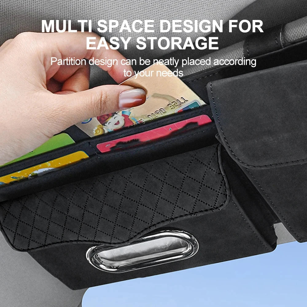 Premium Car Sun Visor Organizer with Tissue Holder, Glasses Case & Storage Pockets