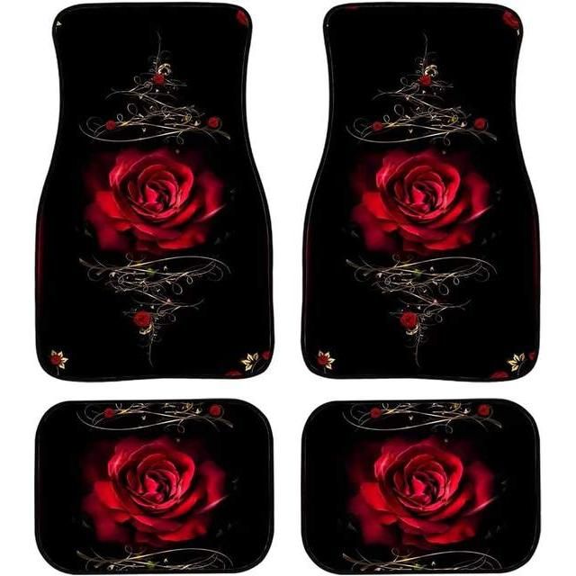 Red Rose Printed All-Weather Car Floor Mats (Set of 4)