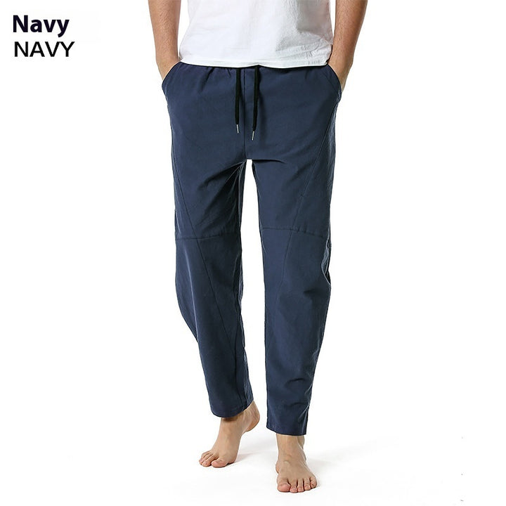 Men's Linen Cotton Loose Casual Pants Solid Color Loose Straight Trousers