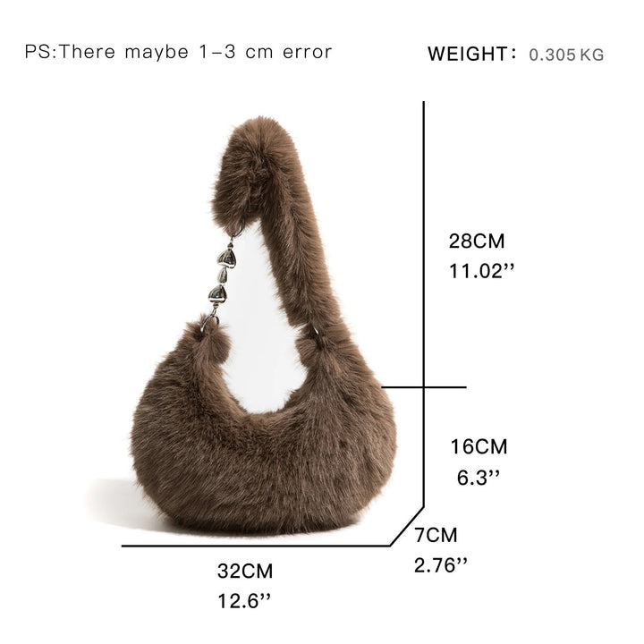 Chic Fuzzy Faux Fur Half Moon Shoulder Bag