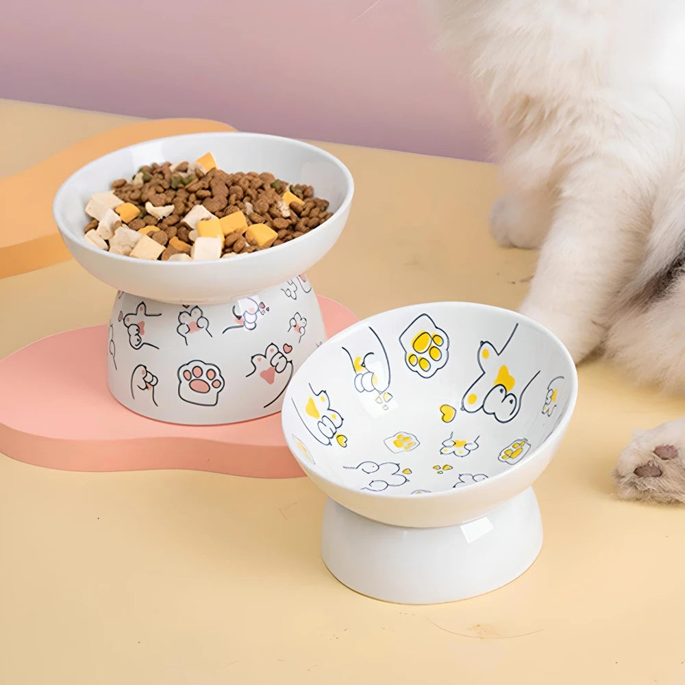 Cute Cartoon Ceramic Cat Bowl with High Stand