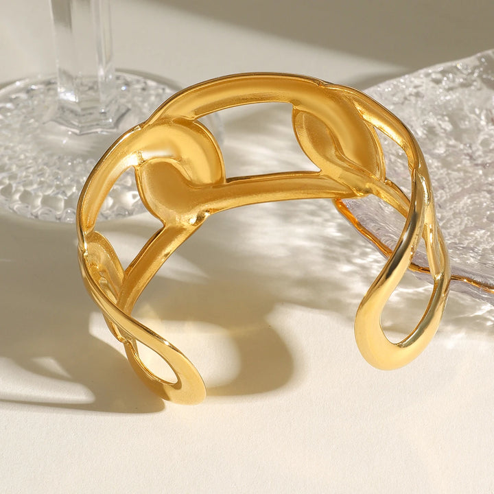 Gold Plated Stainless Steel Wide Open Oval Cuff Bracelet