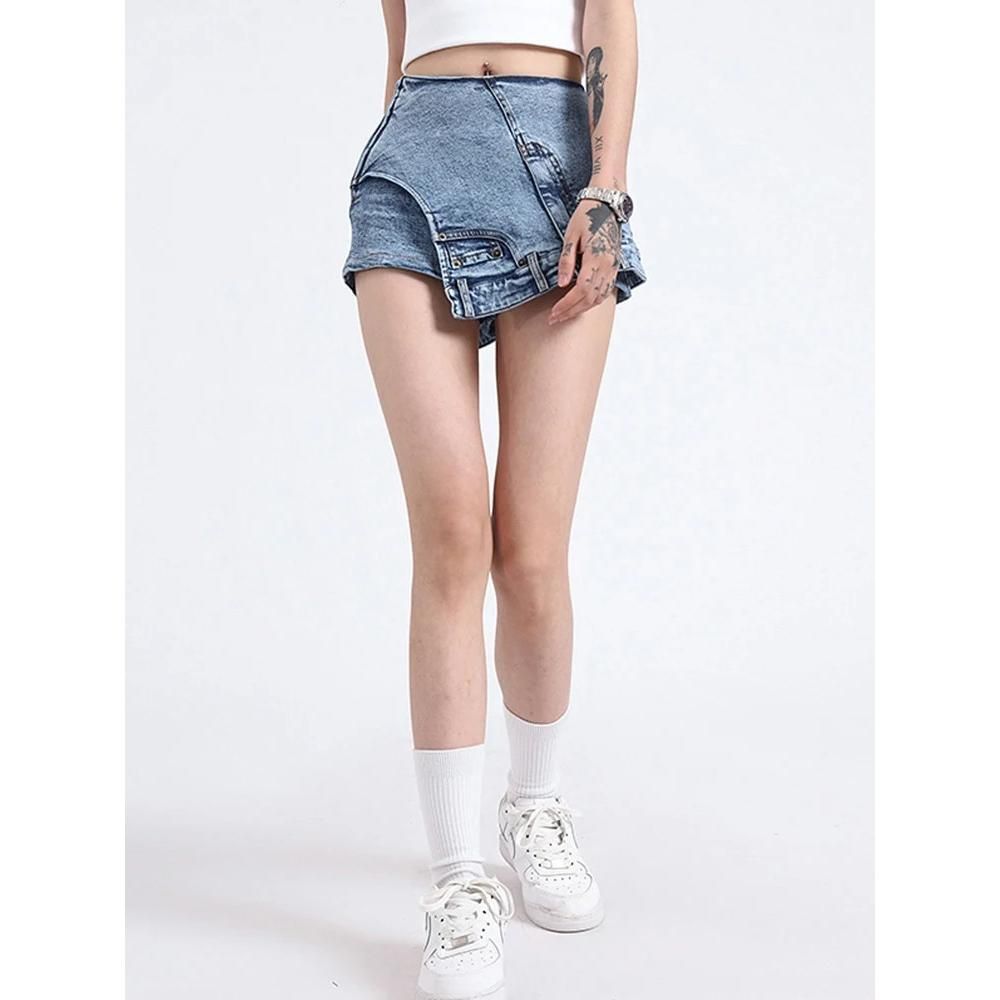 High-Waist Patchwork Denim Shorts for Women